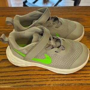EUC Kids Gray and Green Nikes